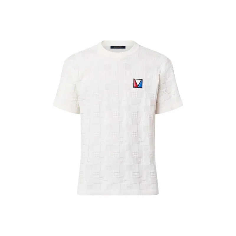 LOUIS VUITTON Damier Jacquard Short Sleeved Cotton Crewneck-0