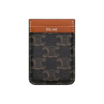 CELINE Triomphe Canvas paneled Calfskin Trim Card Holder Men's Tan
