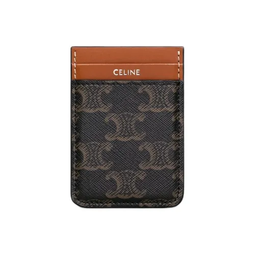 CELINE Triomphe Canvas paneled Calfskin Trim Card Holder Men's Tan