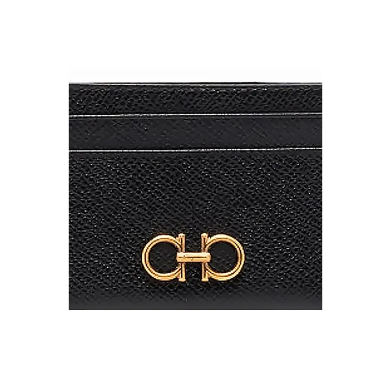 FERRAGAMO Cow Leather Card Holder Coin Purse Women's Black-3