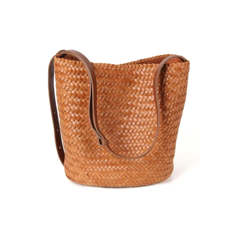 YOCAMU Top Grain Cow Leather Bucket Bag Large Size Women's Multicolor-5
