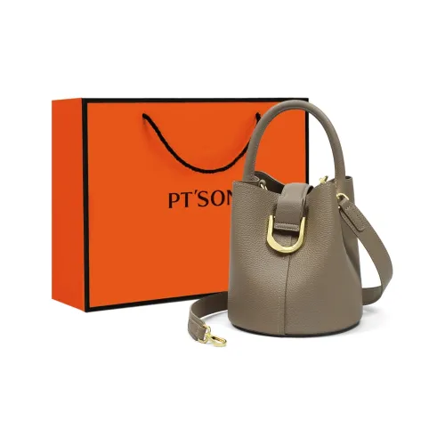 PT'SON Cow Leather Patchwork Synthetic Leather Bucket Bags Handbags Women's Elephant Gray/Ecru