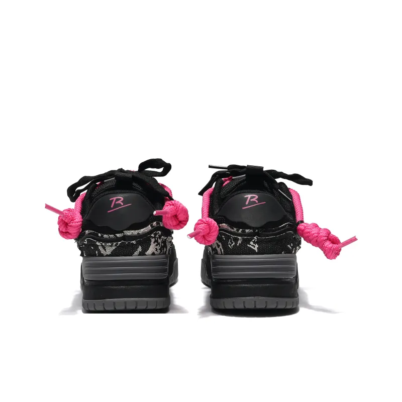 Dawei's House Low Top Skateboard Shoes Women's Rose Black-4