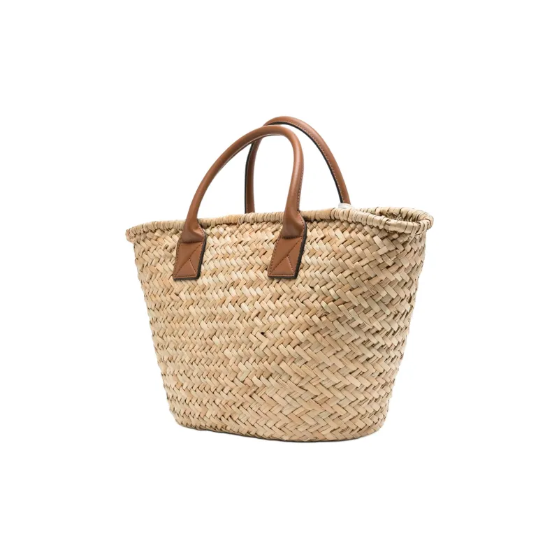 KARL LAGERFELD K/SIGNATURE Straw Tote Bag, Shopping Bag, Handbag Medium Size Women's Light Brown-1