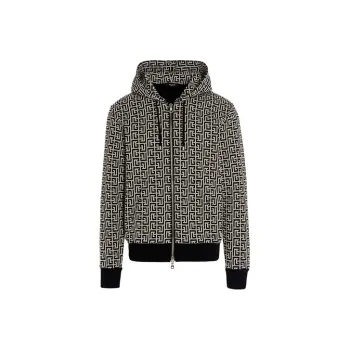 BALMAIN Monogram Printed Zip-Up Hoodie
