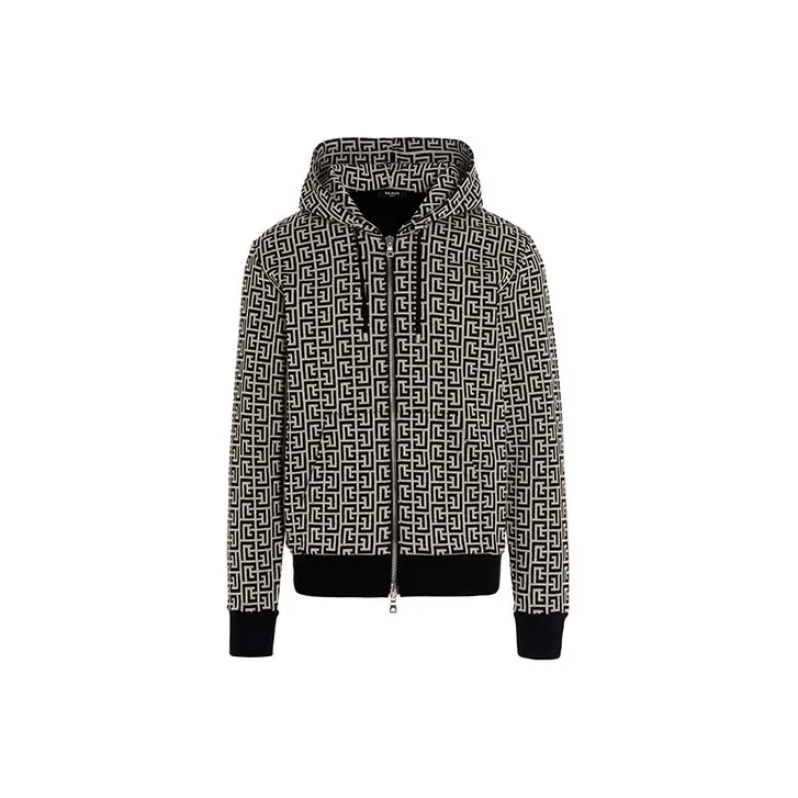 BALMAIN Monogram Printed Zip-Up Hoodie-0