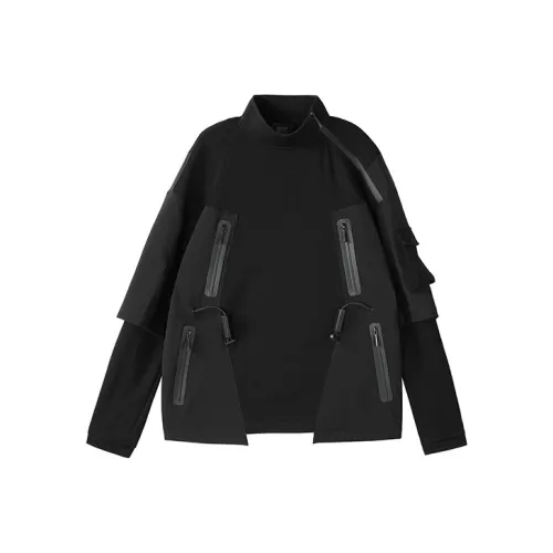 NORVINCY Deconstructed Style Tactical Solid Color Hoodless Sweatshirt Unisex