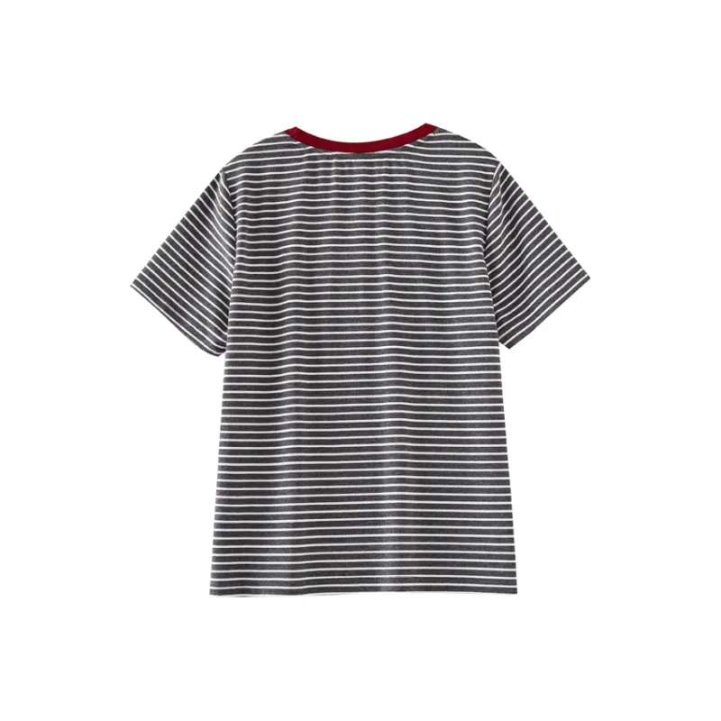 OUNIXUE T Shirt Women's Gray White Stripes-1