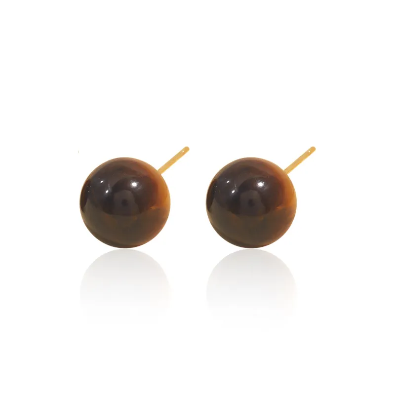 HELA DE HAI Natural Tiger's Eye Stone Stud Earrings Women's-0
