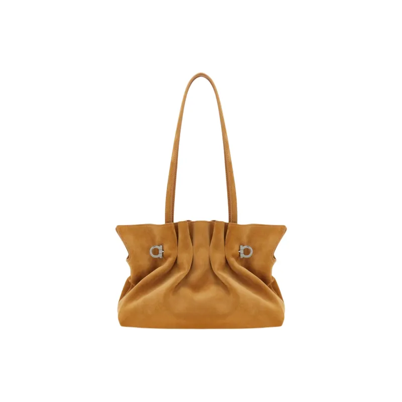 FERRAGAMO Nappa Leather Shoulder Bag Trumpets Women's Beige-2