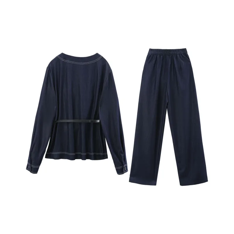 A Paradise For Awakening Casual Suit Women's Navy Blue-1