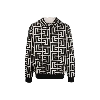 BALMAIN Monogram Printed Drawstring Hoodie