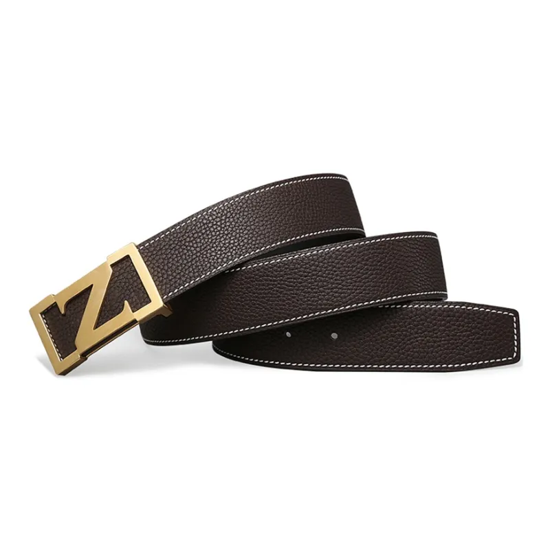 V.V.Brown Top Grain Cow Leather, Cow Leather, Stainless Steel, Genuine Leather Belt Men's 3.8cm-8