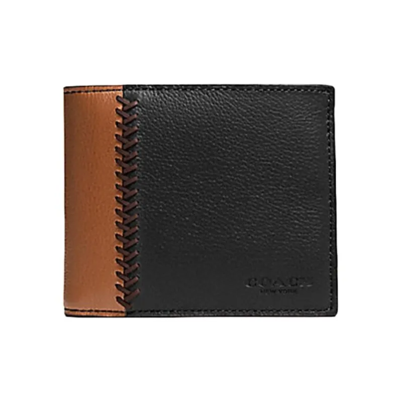 COACH 3 IN 1 Wallet Leather Bifold Clutch Wallet Cropped Men's Black & Brown-0