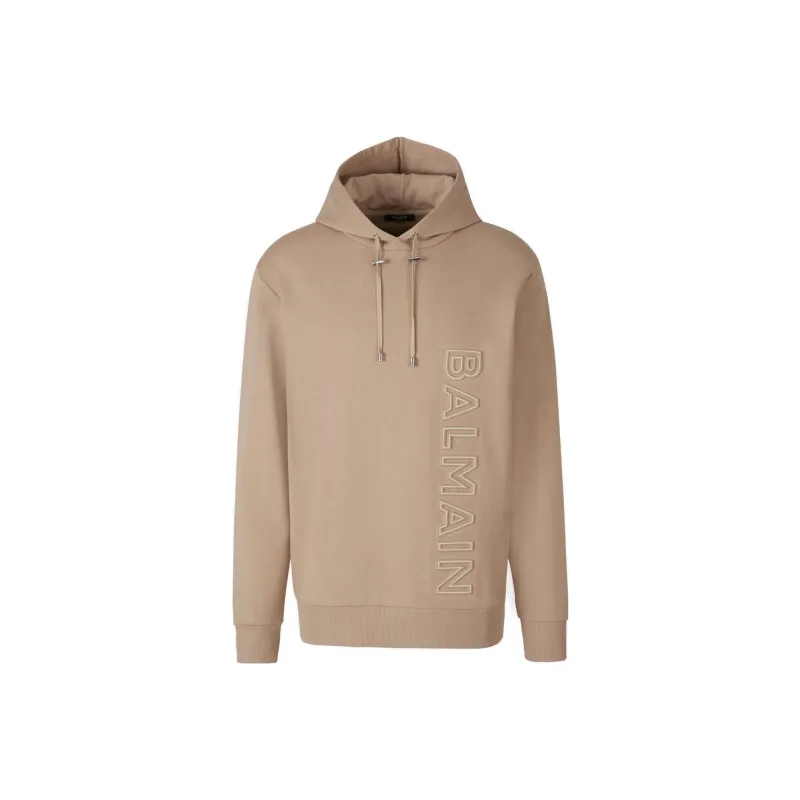 BALMAIN Logo Embossed Drawstring Hoodie-0