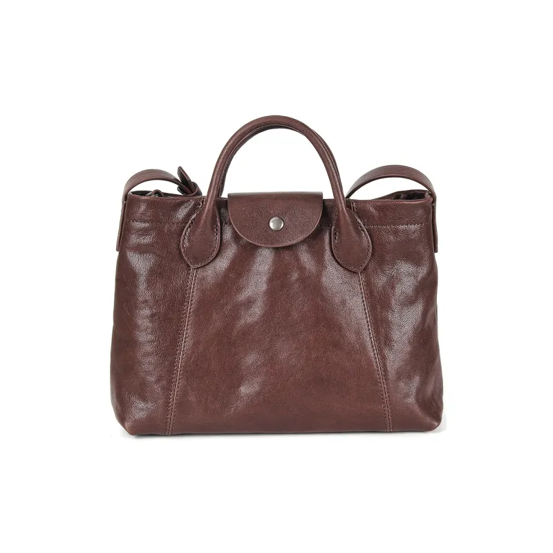YOCAMU Top Grain Cow Leather Handbag Small Size Women's Black/Coffee-5