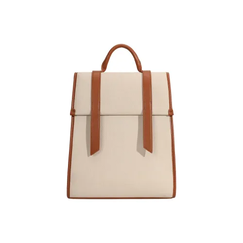 BEMIX PETS Imitation Canvas Fabric, Leather Backpack Women's Ecru