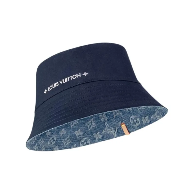 LOUIS VUITTON Cotton Denim Fabric Bucket Hats Women's Dark Blue-2