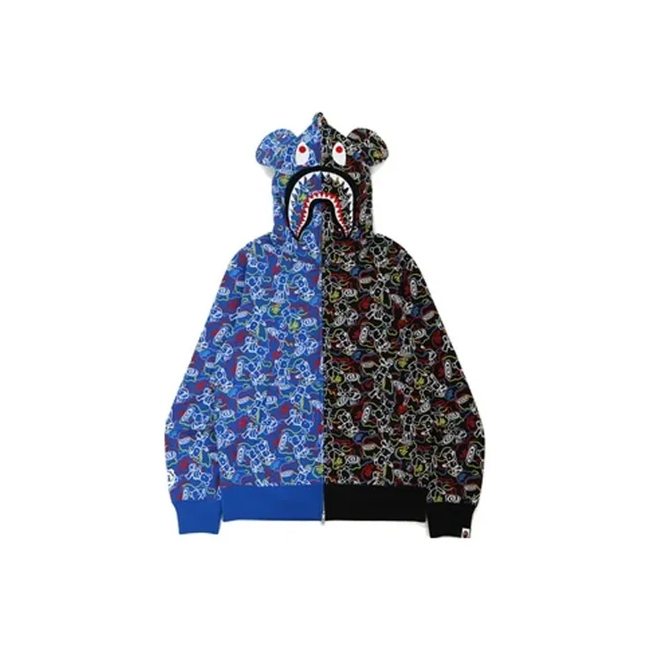 Bape X Medicom Toy Bearbrick Camo Bear Shark Half Full Zip Hoodie-0
