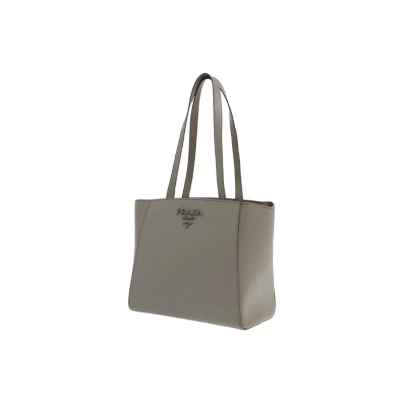 PRADA Genuine Leather Tote Bag Shopping Bag Shoulder Bags Women's Gray-1