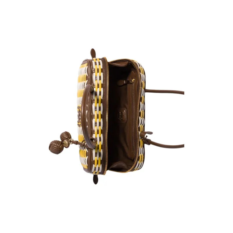 MIU MIU Beau Calfskin Shoulder Bag Women's Yellow & Brown-3