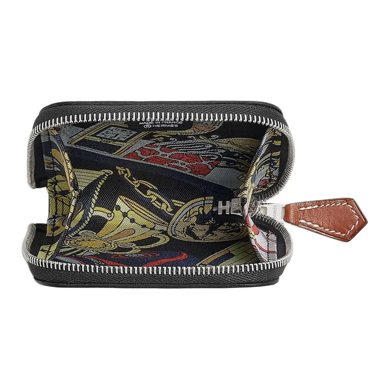 HERMES Silk'In Evercolor Leather Coin Purse Women's Black-1