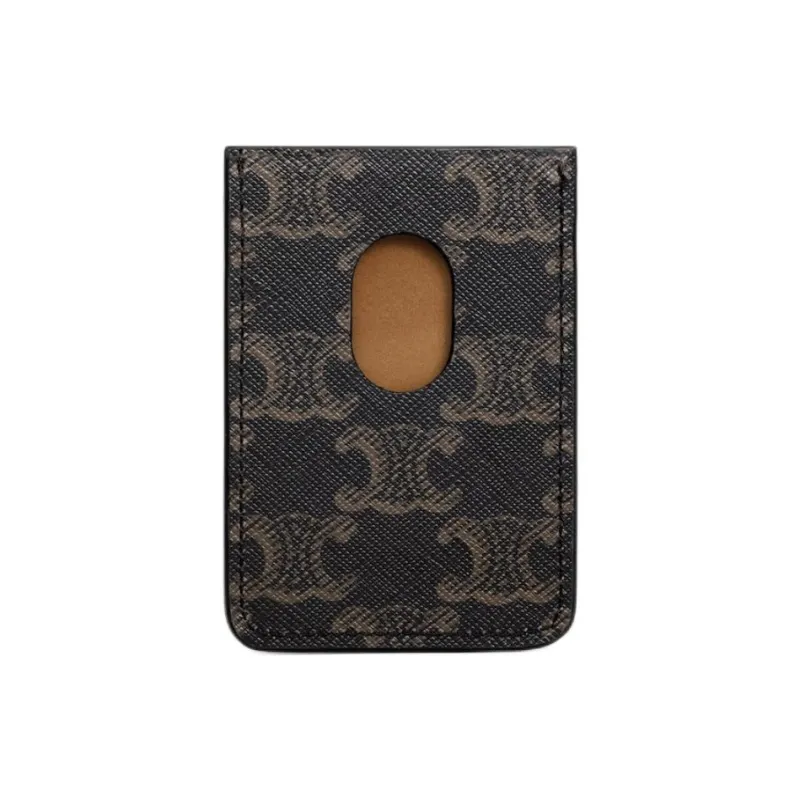 CELINE Triomphe Canvas paneled Calfskin Trim Card Holder Men's Tan-2