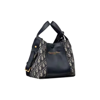 DIOR Cotton With Cow Leather Basket Bag, Bucket Bag, Shoulder Bag, Crossbody Bag, Handbag Trumpets Women's Black