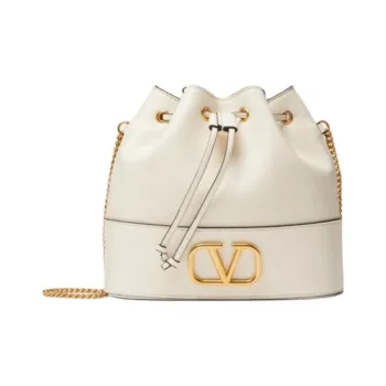 Valentino VLogo Signature Sheepskin Bucket Bag, Shoulder Bag Mini Women's Light Ivory White