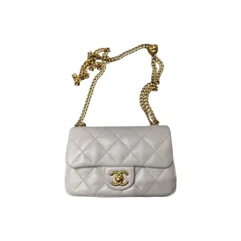 CHANEL Shiny Lambskin Crossbody Bag, Shoulder Bag Women's Light Gray