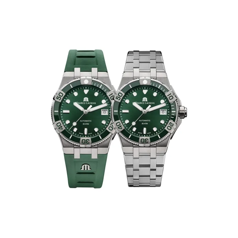 MAURICE LACROIX Automatic Mechanical Movement Men's Watches Watch 38 Green Dial Stainless Steel Case Rubber Strap-0