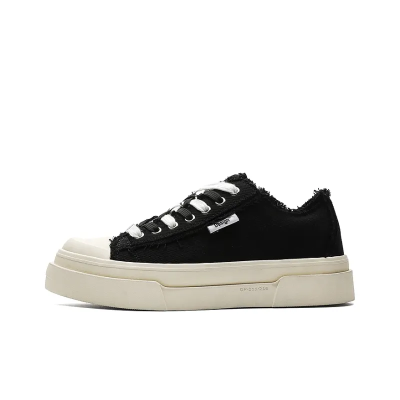 OUBT Color Block Double Shoelace Design Breathable And Slip Resistant Low Top Canvas Shoes Unisex Black-0