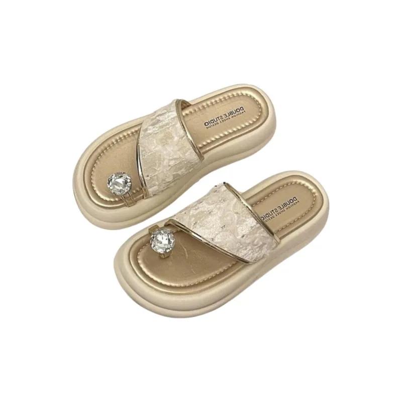 Yamada Hyakuju Slippers Khaki Ecru Black-5