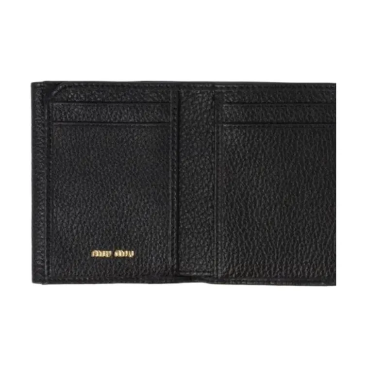 MIU MIU Calfskin Wallet Trumpets Unisex Black-4