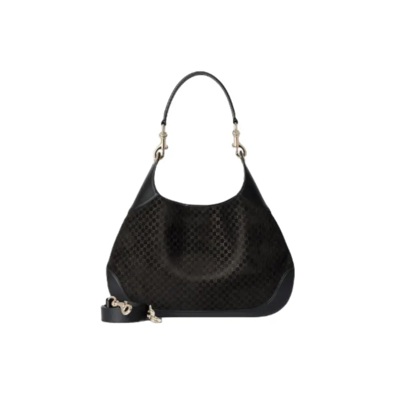 GUCCI Suede Material Shoulder Bag Small Size Women's Black-3