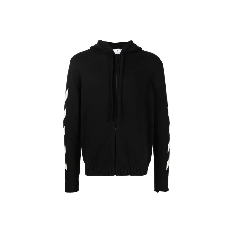 OFF WHITE Diagonal Knit Zip Hoodie-0