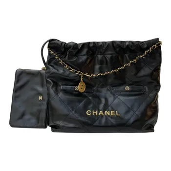 CHANEL Bright Pleated Calfskin Hobo Bag, Handbag, Shoulder Bag Women's Black