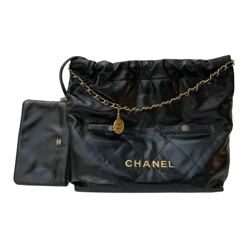 CHANEL Bright Pleated Calfskin Hobo Bag, Handbag, Shoulder Bag Women's Black-0