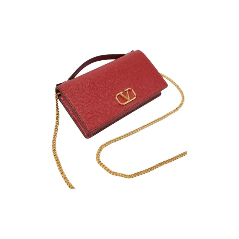 Valentino Vlogo Leather One Shoulder Handbag Small Size Women's Red-2