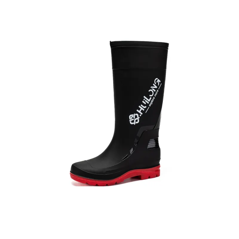 LONGYING Rain Boots Men Black/Black Red-3