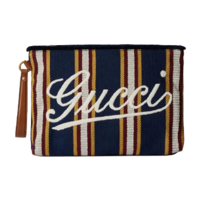 GUCCI Canvas Clutch Tubas Men's Dark Blue-0