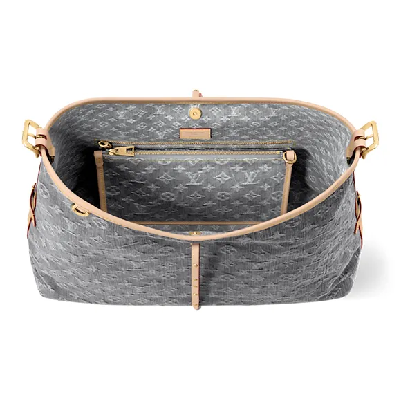 LOUIS VUITTON Carryall Cotton One Shoulder Handbags Medium Size Women's Grey Denim-3