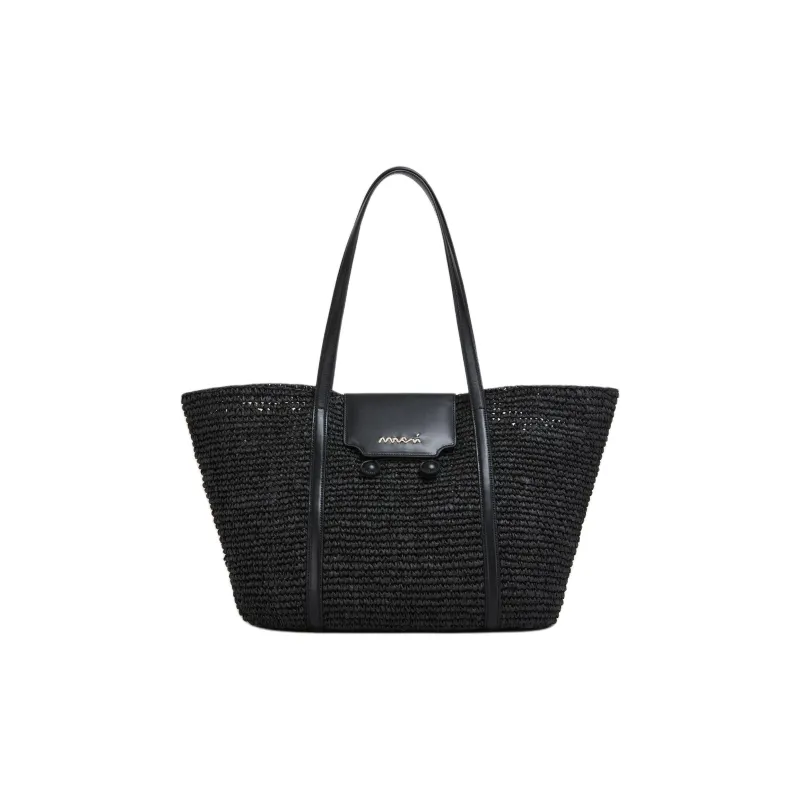 MARNI Trunkaroo Paper With Calfskin Tote Bag, Shopping Bag, Handbag, Shoulder Bag Medium Size Women's Black-0