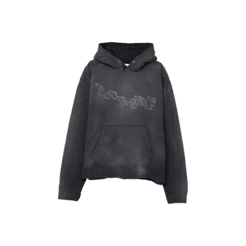 Mihara Yasuhiro Destroyed Printed Hoodie Sweatshirt Men's Black