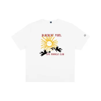 Black Cat Pixel T-Shirt Men's White