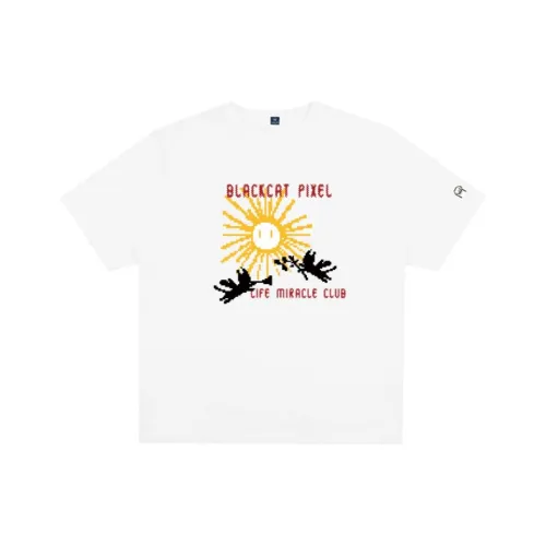 Black Cat Pixel T-Shirt Men's White