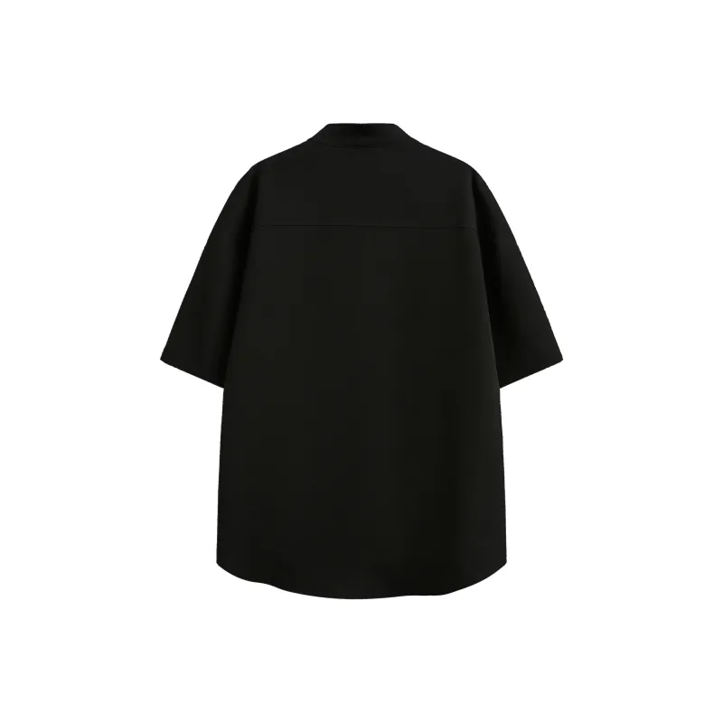 PAINT STAIN New Chinese Style Stand Collar Ice Silk Fabric Short Sleeved Shirt Unisex-13