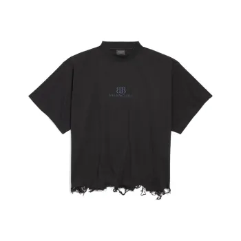 Balenciaga Bb Embroidered Destroyed Cropped T Shirt