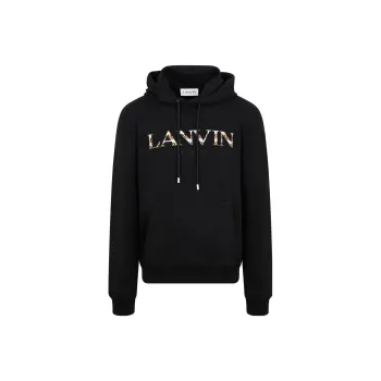 Lanvin Embroidered logo Pouch pocket Hoodie Black