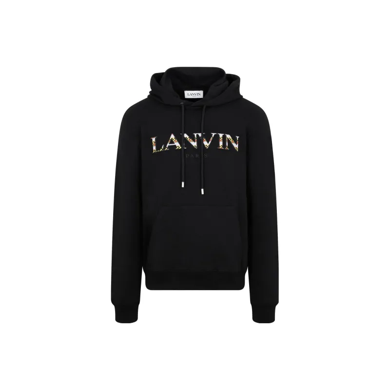 Lanvin Embroidered-logo Pouch-pocket Hoodie Black-0